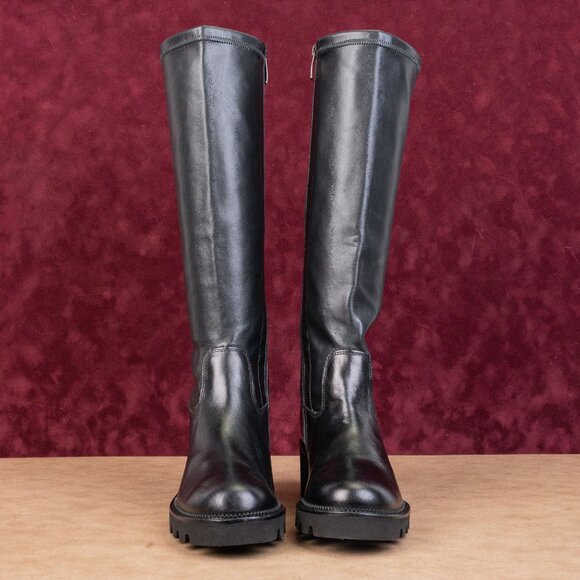 Paul Green Women Bravo Black Leather Lug Sole Fashion Tall Boots sz 9US AUS 6.5 - Picture 3 of 10